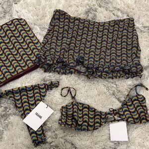 Triangl Multicolor Wave Print Bikini Set with Ruffle Skirt